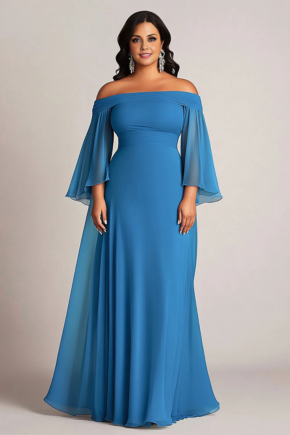 AABEI DRESS Mother Of The Bride Dress Plus Size A Line Off Shoulder Flowing Long Sleeves Elegant Chiffon Long Formal Wear Dresse