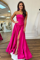 AABEI DRESS Hot Sale Prom Dress Simple A-Line Strapless Long Satin with Slit Elegant Formal Dress