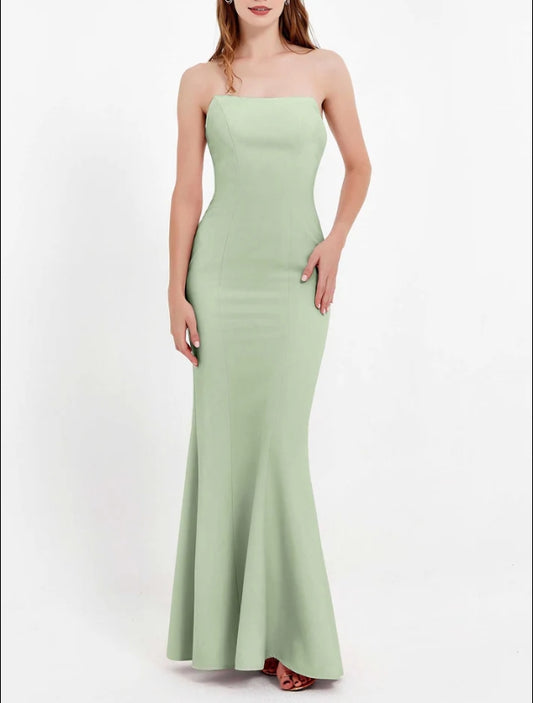 AABEI DRESS Elegant Mermaid Strapless Chiffon Straight Across Bodycon Long Simple Evening Dress