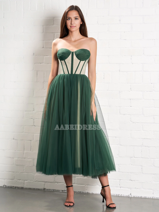 Evening Dress Sweetheart Strapless Puffy Midi Tulle Dress Romantic Atmosphere Simple Formal Women's Dresses