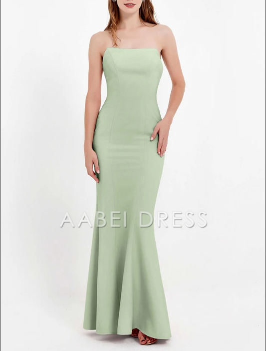 AABEI DRESS Elegant Mermaid Strapless Chiffon Straight Across Bodycon Long Simple Evening Dress