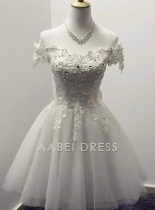 AABEI DRESS New Homecoming Dress Exquisite A-line Off-the-shoulder Tulle Appliqued With Bow Short Prom Dress