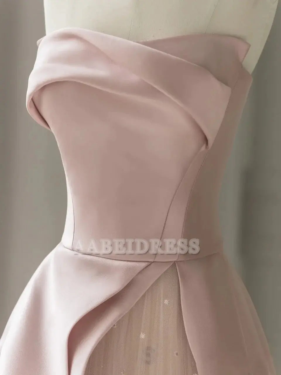 Evening Dress Sleeveless A-Line Floor-Length Satin Tulle Splicing together Strapless Backless Formal Women's Dresses