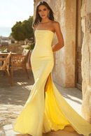 AABEI DRESS Hot Sale Prom Dress Satin Mermaid Strapless Elegant Simple With Slit Long Formal Dress