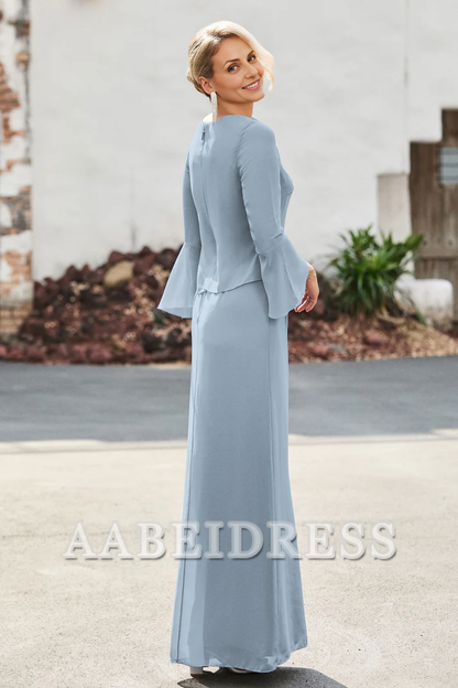AABEI DRESS Mother of the Bride Dresses Long Sleeves V-neck Sheath Dress With Slit Elegant Formal Dress Wedding Guests Dresses