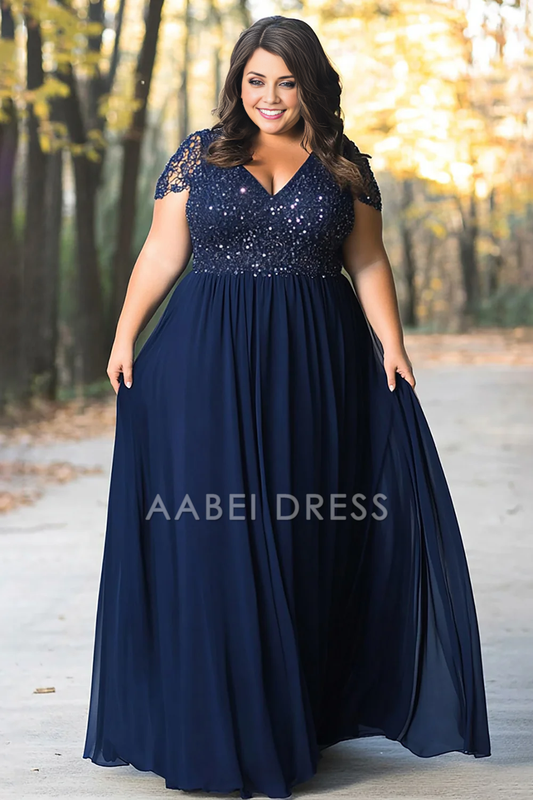 AABEI DRESS Mother Of The Bride Dress Plus Size Lace A Line V Neck cap Sleeves Retro Long Formal Wear Dresse