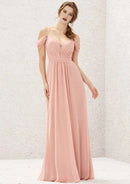 Elegant Chiffon A-line Sweetheart Lace Sleeveless With Pleated Backless Affordable Floor-Length Bridesmaid Dress