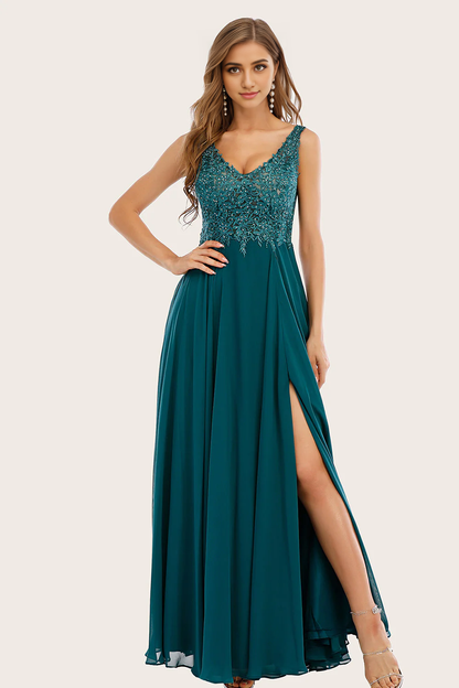 AABEI DRESS Hot Sale Prom Dress Elegant Chiffon A Line V Neck Backless Side Fork Long Formal Dress