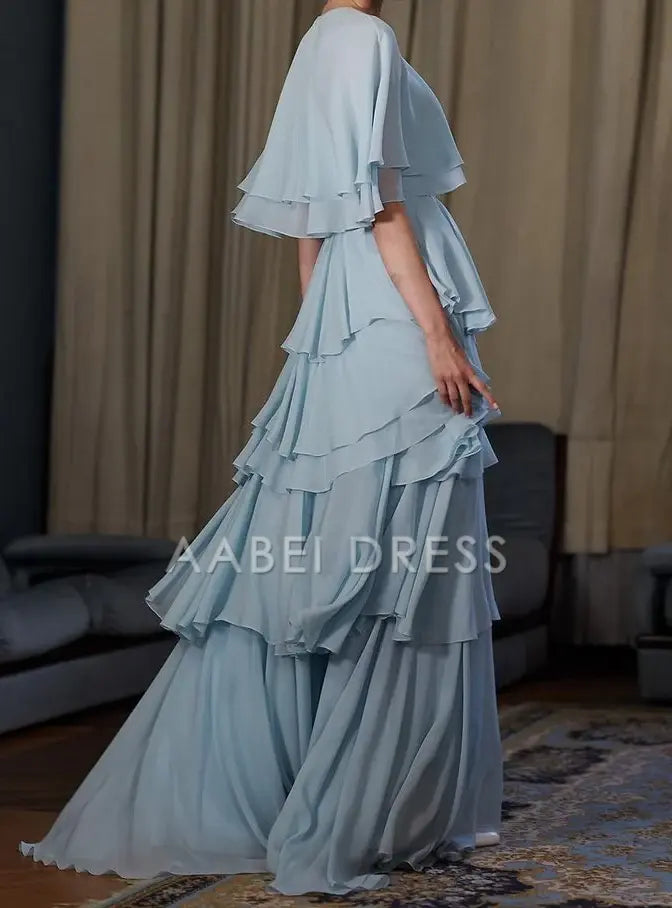 AABEI DRESS Prom Dress A Line Tiered Ruched Chiffon Flowing Romantic Elegant Dress