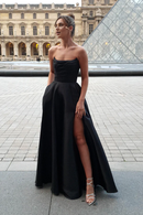 AABEI DRESS Prom Dress Strapless Gown Straight Neckline Pleated Bodice Pockets Side Fork Elegant Dress