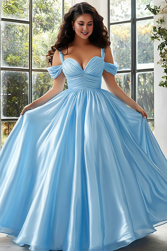 AABEI DRESS Hot Sale Prom Dress A Line Cold Shoulder Sweetheart Pleated Satin Long Plus Size Exquisite Formal Dress