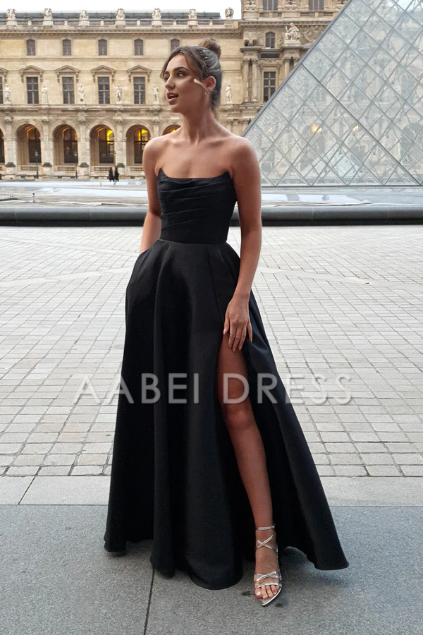 AABEI DRESS Prom Dress Strapless Gown Straight Neckline Pleated Bodice Pockets Side Fork Elegant Dress