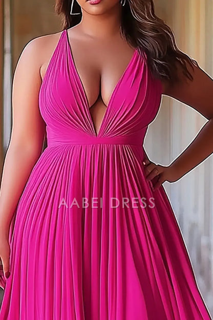 AABEI DRESS Hot Sale Prom Dress A Line Deep V-Neck Pleated Sexy Charming Long Formal Dress