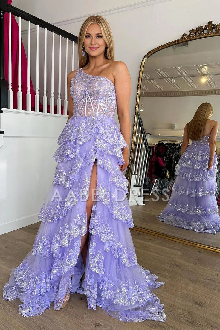 AABEI DRESS Prom Dress Mermaid One Shoulder Tulle Tiered Sequins Appliques High Quality Formal Dress