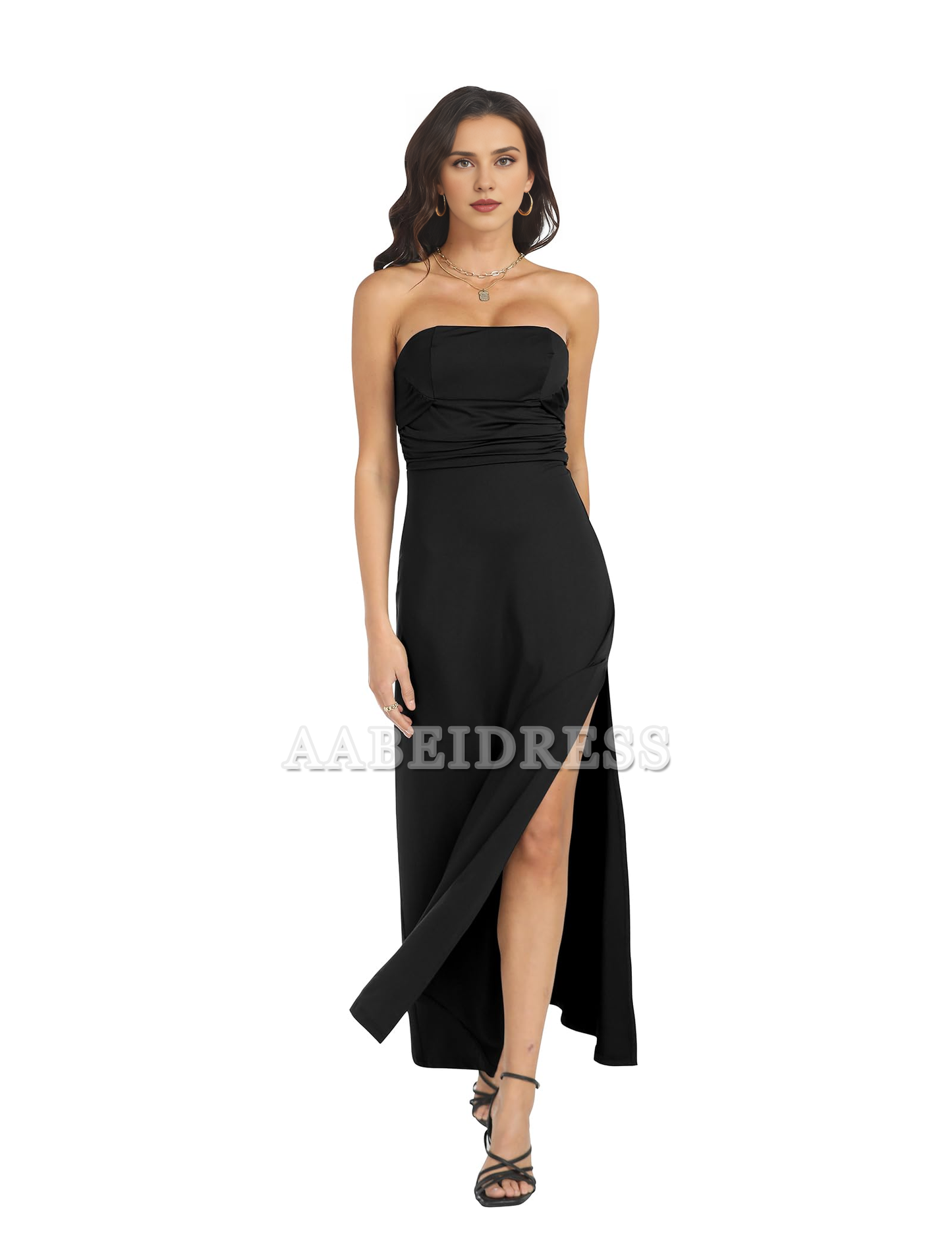 Prom Dress Tube Top Long Strapless Halter Satin Slit Elegant Simple Wedding Guest Dresses Formal Wear Dresses