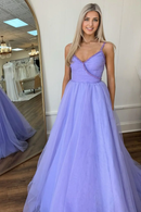 AABEI DRESS Hot Sale Prom Dress Princess A-Line V Neck Spaghetti Straps Long Tulle Elegant Formal Dress