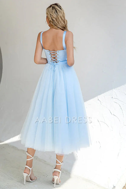 AABEI DRESS Hot Sale Prom Dress Elegant A Line Spaghetti Strap Sweetheart Backless Tulle Cocktail Dress Formal Dress
