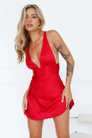 Red Sexy A Line Deep V Neck Sleeveless Crisscross Backless Charming Mini Dress Hot Sale Homecoming Dress