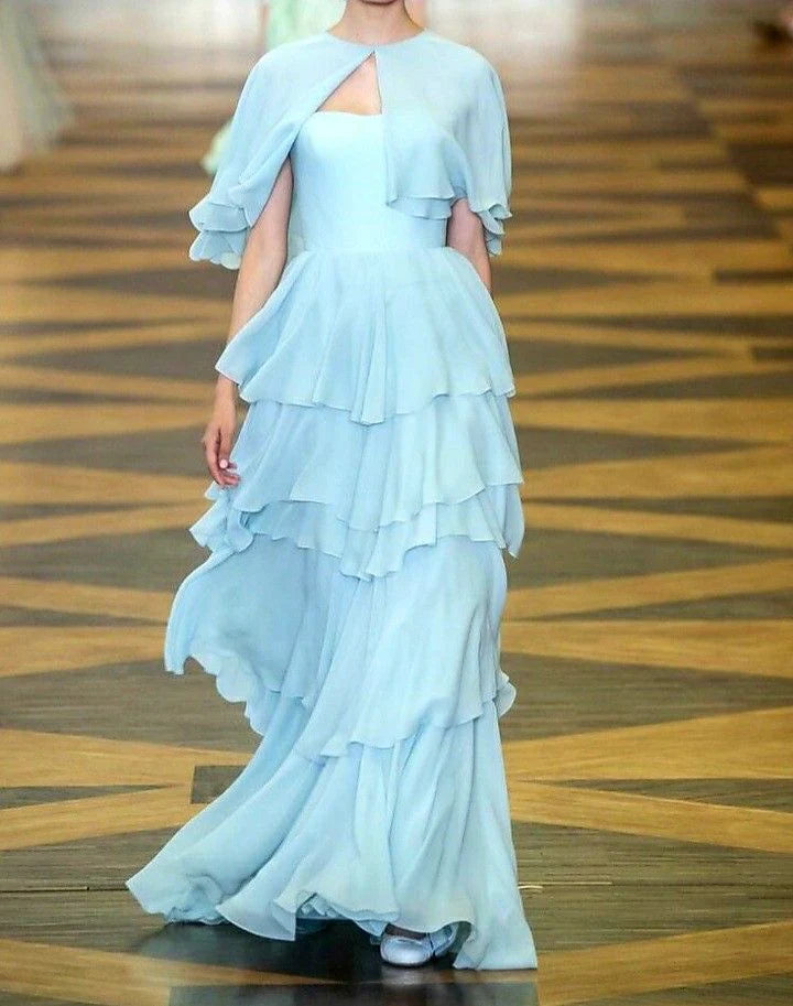 AABEI DRESS Prom Dress A Line Tiered Ruched Chiffon Flowing Romantic Elegant Dress