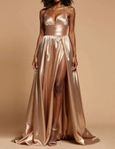 AABEI DRESS Hot Sale Prom Dress Sexy A Line Halter Sweetheart Pleated Backless Side Fork Long Formal Dress