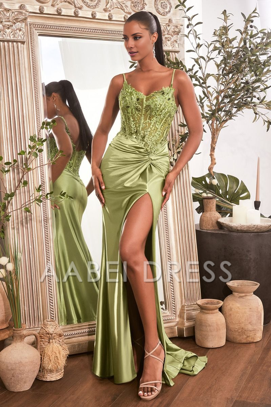 AABEI DRESS Hot Sale Prom Dress Charming Mermaid Spaghetti Strap Pleated Side Fork Long Evening Dress