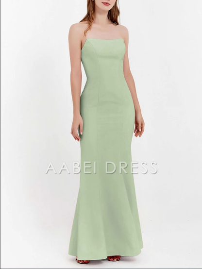 AABEI DRESS Elegant Mermaid Strapless Chiffon Straight Across Bodycon Long Simple Evening Dress