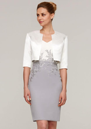 Classic Vintage Wedding Guest Dresses Chiffon Sheath/Column V Neck Short Sleeve Pleated Lace Appliqued With Half Sleeve Jacket Two-Piece Knee-Length Bargain Mother of the Bride Dress