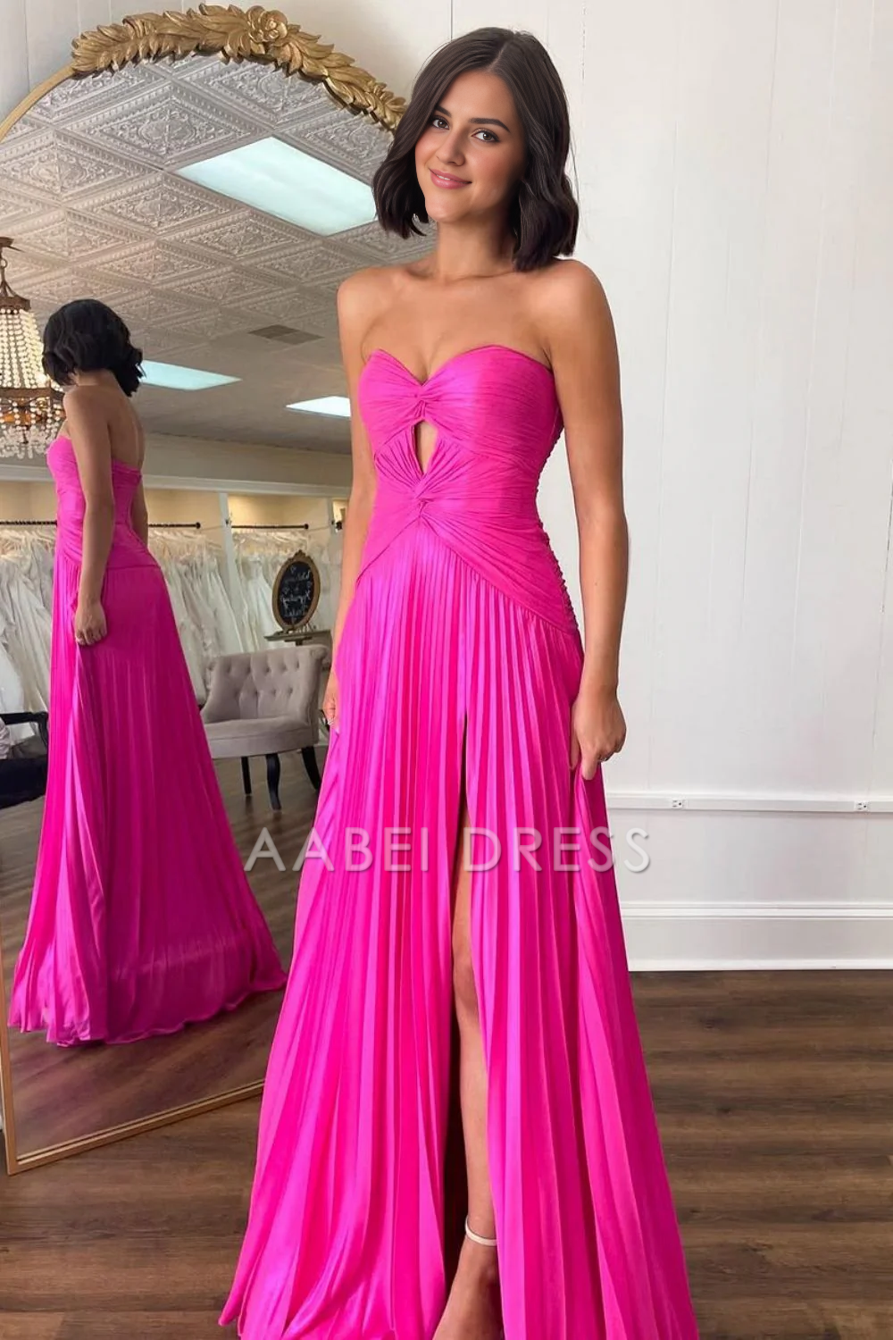 AABEI DRESS Hot Sale Prom Dress Stylish Sheath Strapless Sweetheart Long Pleated Satin with Slit Exquisite Formal Dress