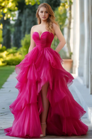 AABEI DRESS Hot Sale Prom Dress A Line Off Shoulder Sweetheart Tulle Ruched Tiers Romantic Long With Slit Formal Dress