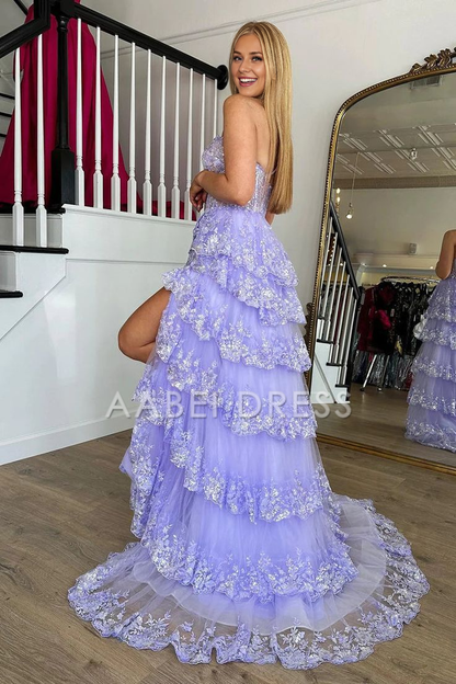 AABEI DRESS Prom Dress Mermaid One Shoulder Tulle Tiered Sequins Appliques High Quality Formal Dress