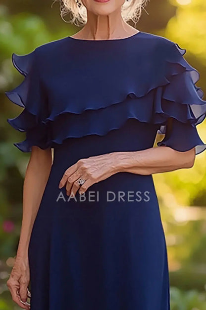AABEI DRESS Mother Of The Bride Dress Sheath Chiffon Boat Neck Ruched Multilayer Long Elegant Formal Wear Dresse