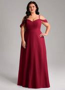 Wedding Guests Dresses Burgundy A-Line Off the Shoulder Spaghetti Strap V Neck Sleeveless Backless Elegant Simple Plus Size Formal Dress Discount Hot Sale Prom Dress