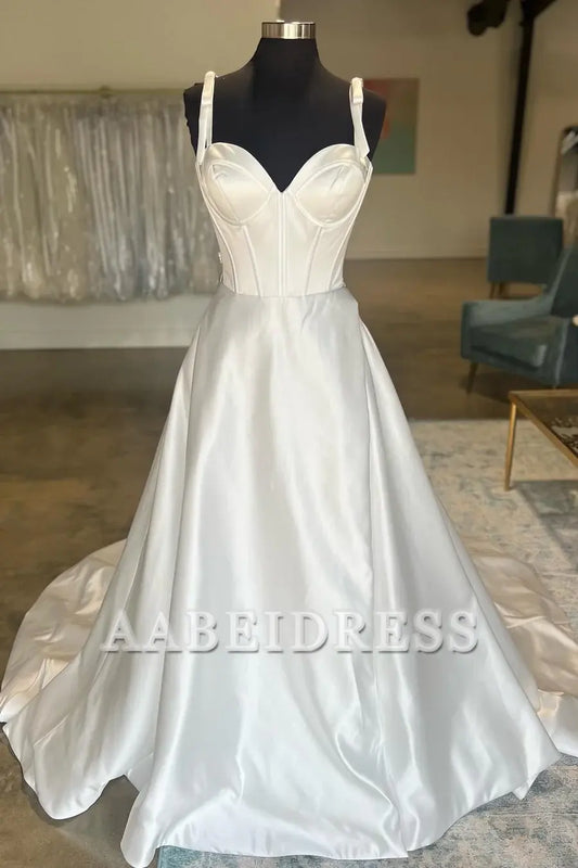 AABEI DRESS High Quality Exquisite Wedding Dress Sweetheart Bow-Strap A-Line Long Formal Dresses