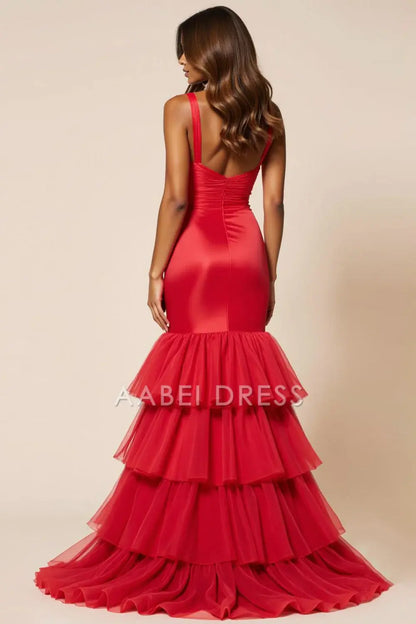 AABEI DRESS Hot Sale Prom Dress Exquisite Mermaid Sheath V-Neck Tiered With Ruffles Fashion Long Formal Dress