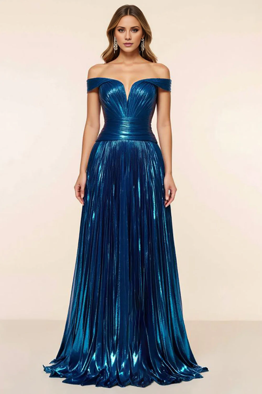 AABEI DRESS Hot Sale Prom Dress A Line Off The Shoulder Sweetheart Satin Pleated Glitter Long Formal Dress