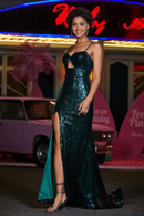 Evening Dress Spaghetti Straps Sweetheart High Slit Sequin Dress Keyhole Top Backless Side Fork Sweep Train Unique Sexy Formal Women's Dresses Wedding Guest Dresses