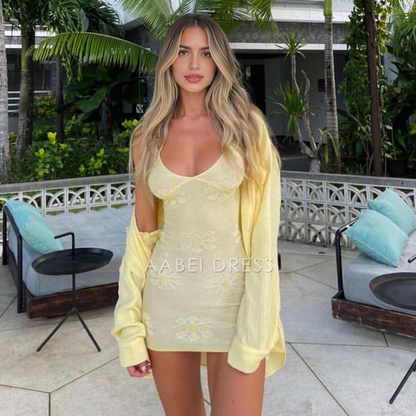 AABEI DRESS New Homecoming Dress Sexy Flowers Printed Slim Sling V Neck Backless Mini Dresses Beach Holiday Vestidos Short Prom Dress