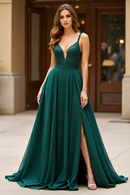 AABEI DRESS Hot Sale Prom Dress Elegant Lace V-Neck Spaghetti Strap Long With Slit Formal Dress