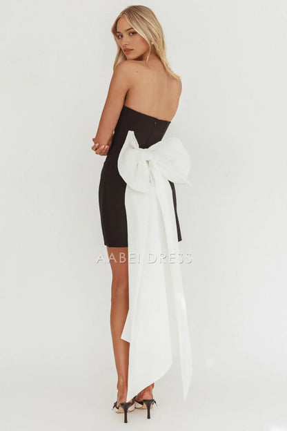 Black Sheath Strapless Sleeveless Bow Back Exquisite Mini Dress Hot Sale Homecoming Dress