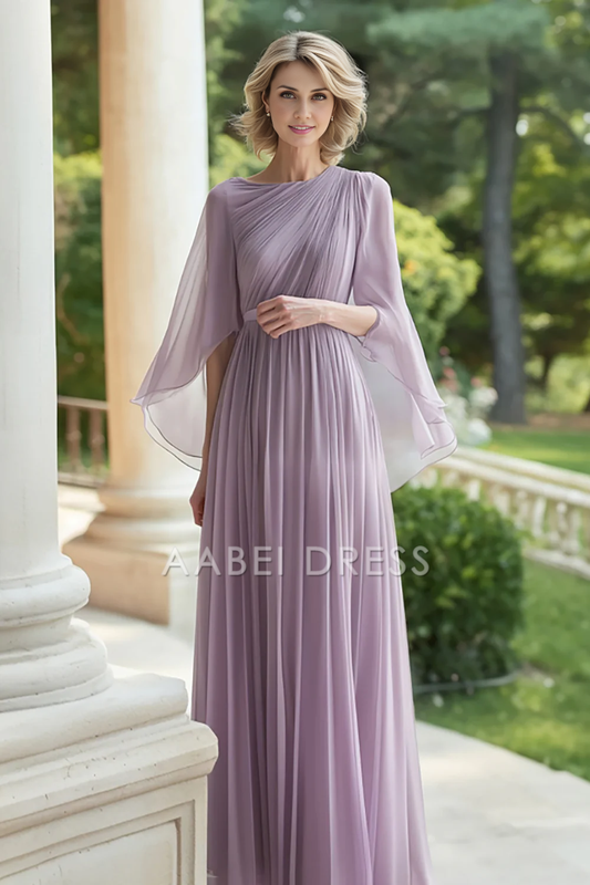 AABEI DRESS Mother Of The Bride Dress Exquisite Chiffon Pleated Scoop Flowing Cloak Long Formal Wear Dresse