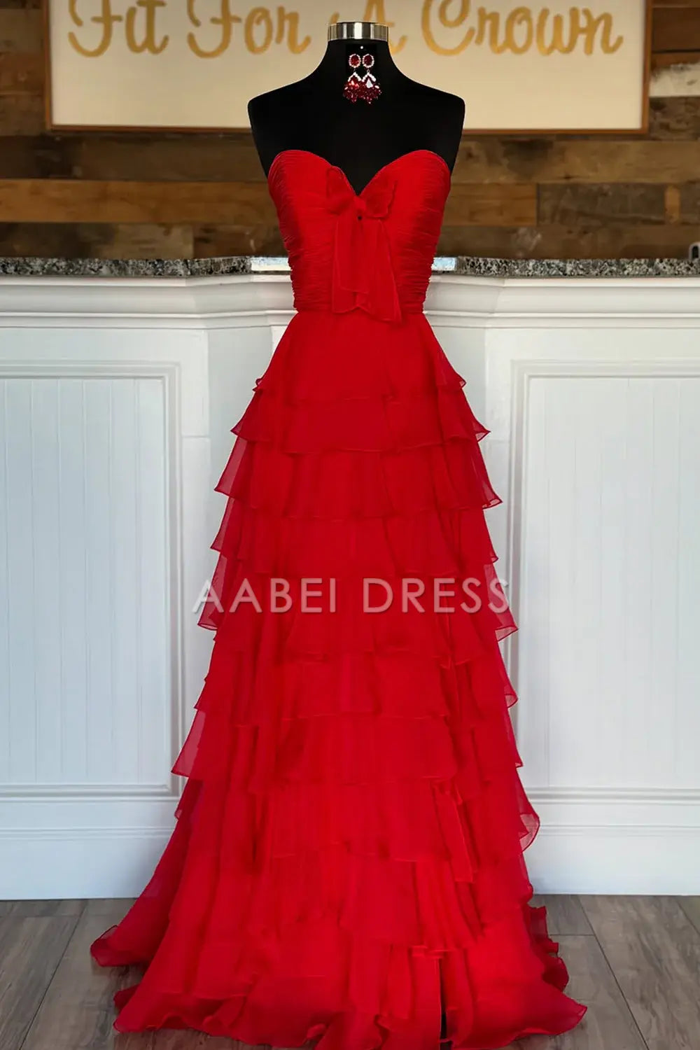 AABEI DRESS Prom Dress Cute A-Line Sweetheart Strapless Tiered Chiffon Side Fork Elegant Formal Dress