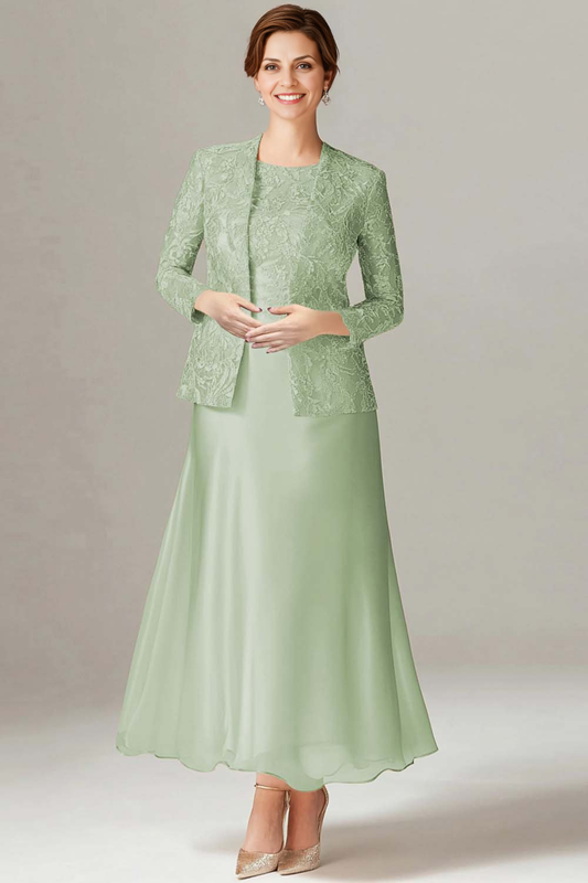 AABEI DRESS Mother Of The Bride Dress A-Line Boat Neck 2-Piece Lace Long Sleeves Fashion Formal Wear Dresses