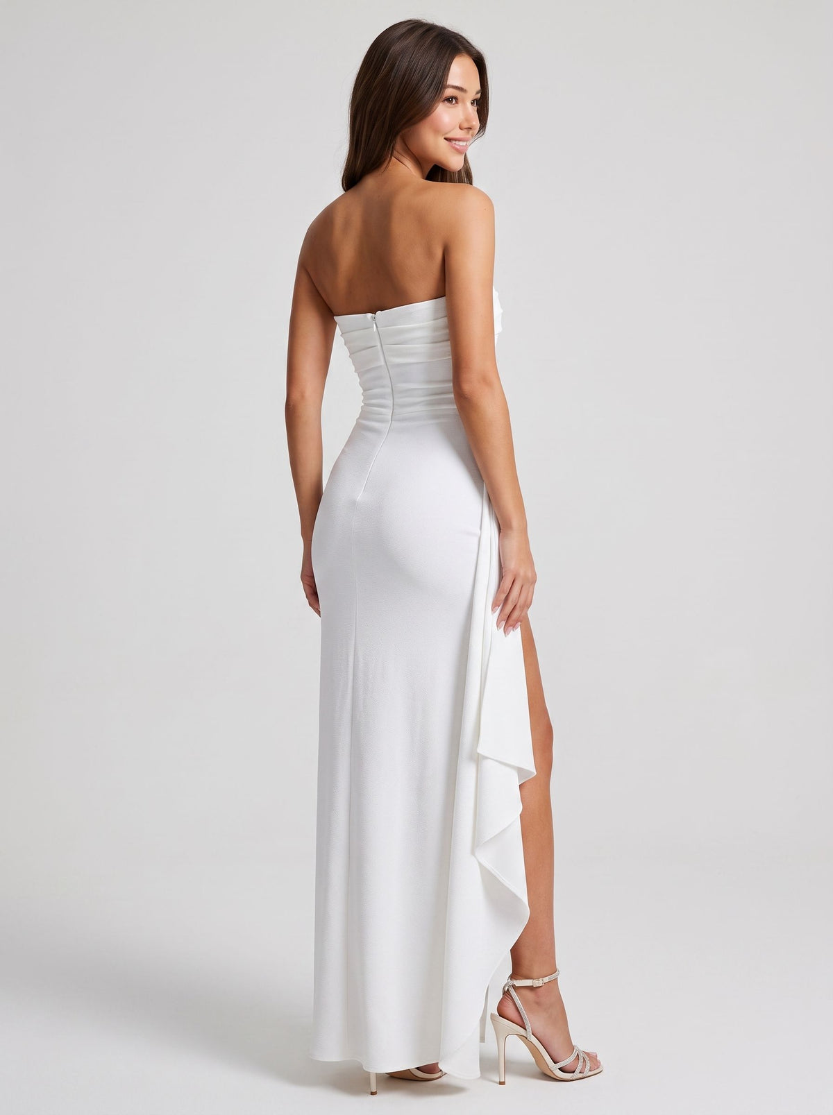 Butter Crepe Sheath/column Straight Neck Back Zip Floor-Length Dress
