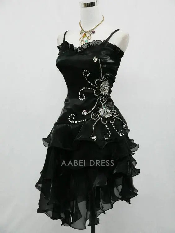 AABEI DRESS Short Party Dress Spaghetti Strap Vintage Fashion Exquisite Beaded Tiers Ruched Homecoming Dress