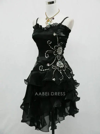 AABEI DRESS Short Party Dress Spaghetti Strap Vintage Fashion Exquisite Beaded Tiers Ruched Homecoming Dress