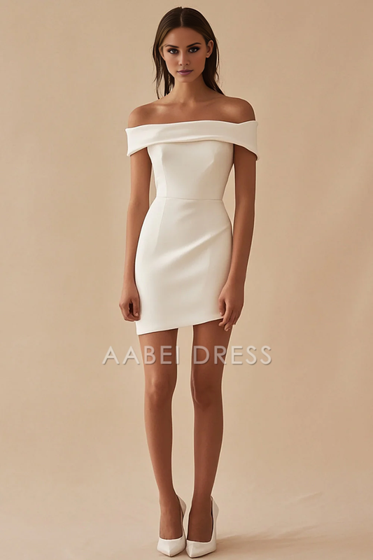 AABEI DRESS Hot Sale Homecoming Dress Sheath Off The Shoulder Sleeveless Simple Short Graduation Dress