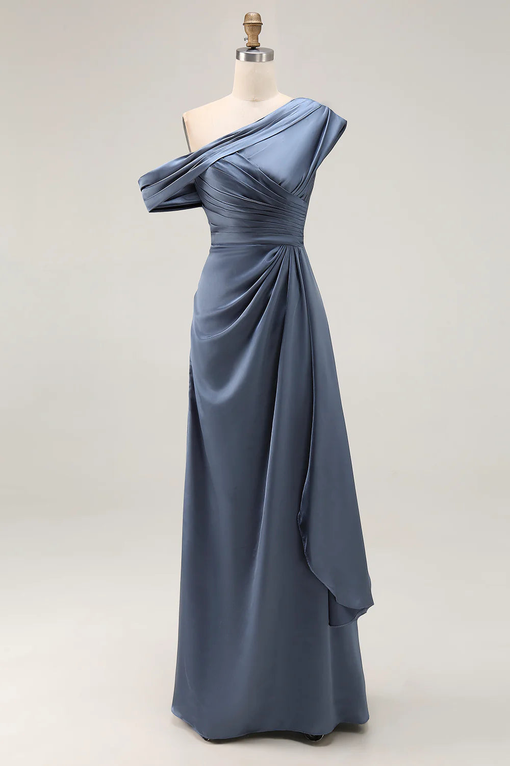 Grey Blue Elegant Mermaid Pleated One Shoulder Long Wedding Guest Dress For Women New Style Mother of the Bride Dress