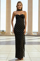 Fashion Prom Dress Black White Polka Dots Sheath Strapless Sweetheart Sleeveless With Scarf Bargain Long Wedding Guest Dress