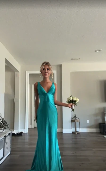 AABEI DRESS Prom Dress V Neck Sheath Backless Long Elegant Dress