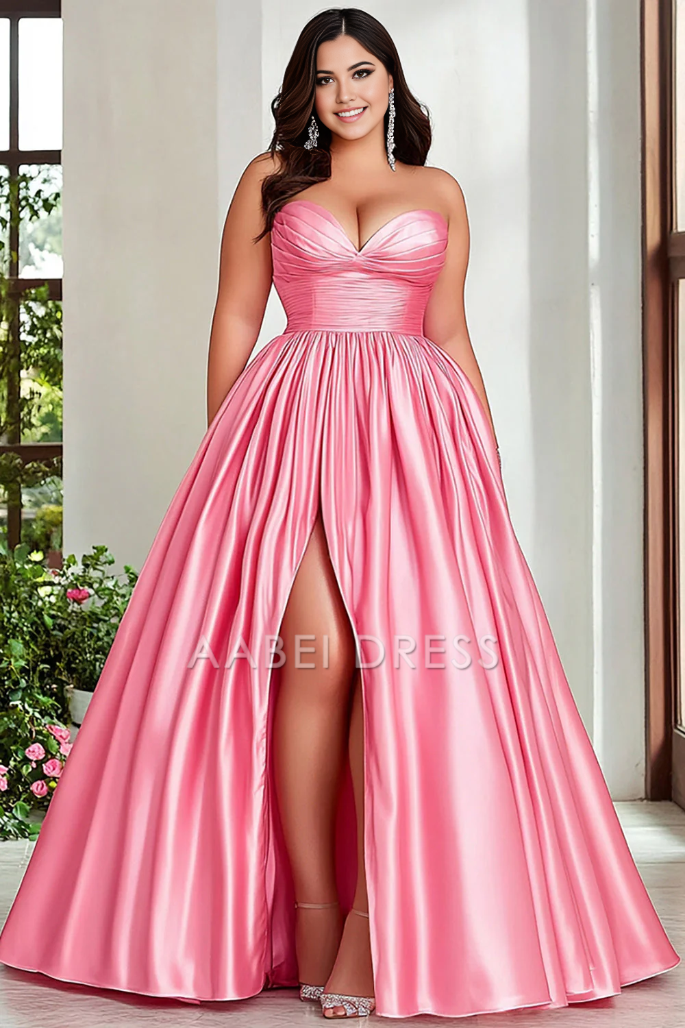 AABEI DRESS Hot Sale Prom Dress Elegant A Line Sweetheart Pleated Strapless Plus Size With Slit Formal Dress